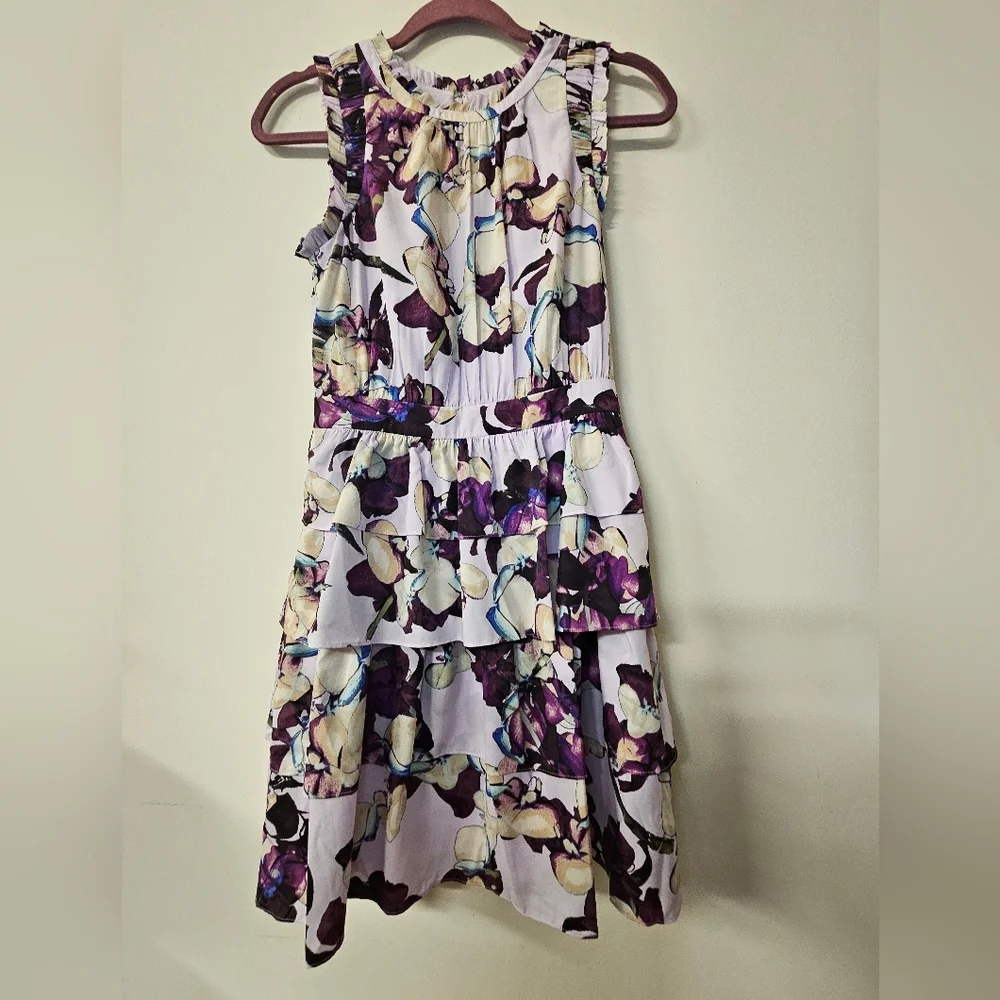Banana Republic Floral Lilac Sleeveless Dress Size 0 - Picture 1 of 10